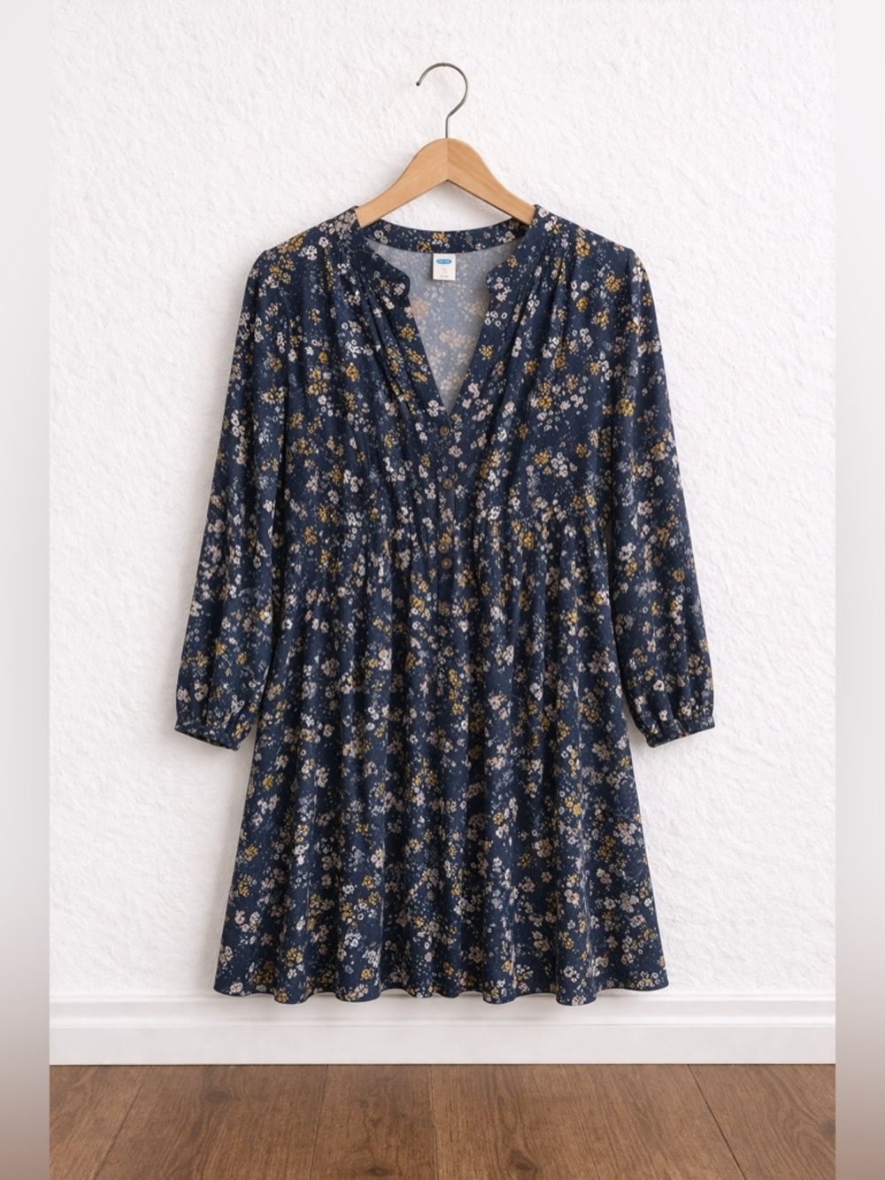 Old Navy Navy Floral Blouse Lightweight Mini Dress Casual Spring Size S